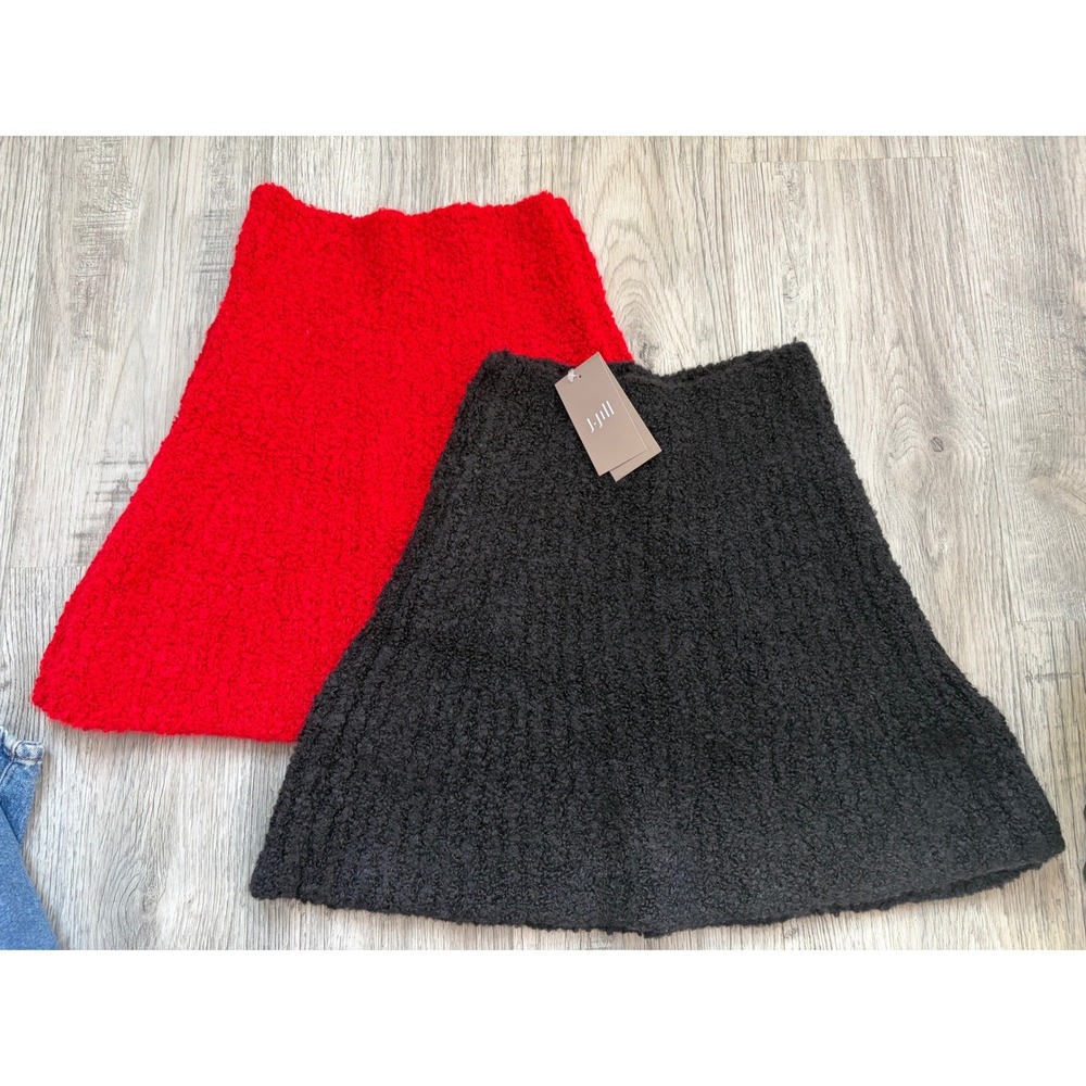 J. Jill Made in Italy Boucle Knit Skirts Set Black Ruby Red One Size 281971